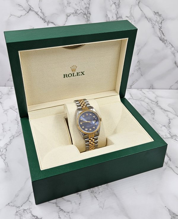 Mens Rolex Datejust in Steel & Gold with Blue Diamond Dial - Box / Papers. - Image 9