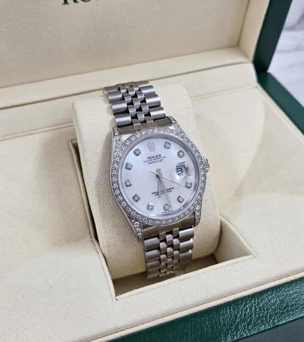 Gents Rolex Datejust 36mm with White MOP Diamond Dial, Diamond Bezel & Shoulders - Image 8