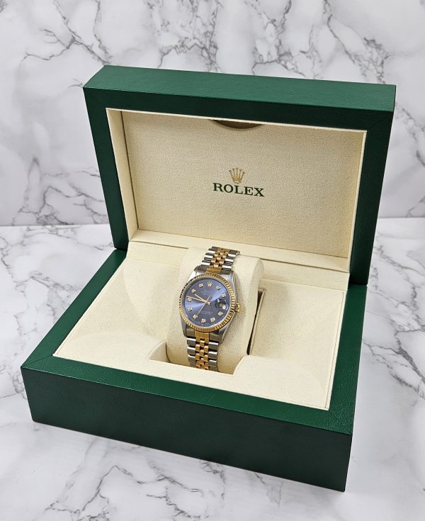 Mens Rolex Datejust in Steel & Gold with Blue Diamond Dial - Box / Papers. - Image 10