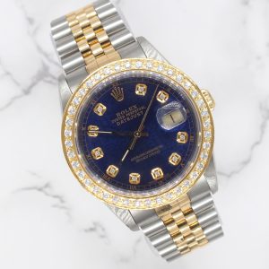 Stunning / Mint Rolex Oyster Perpetual Datejust with Blue Jubilee Diamond dial and Diamond Bezel - Rolex Box & Papers.