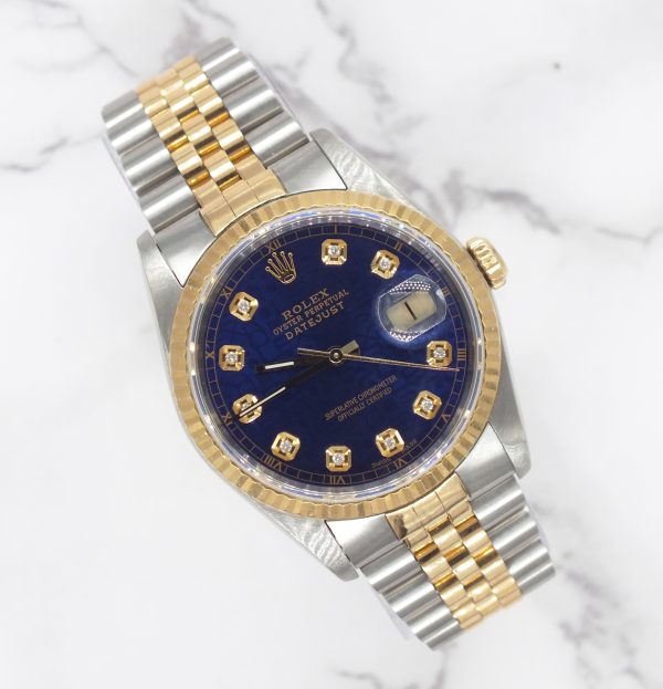 Gents Steel & Gold Rolex Datejust 16233 Blue Jubilee Diamond Dial - Box & Papers
