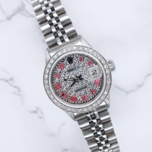 26mm Ladies Rolex Datejust with Pave Diamond Dial and Diamond Bezel - Box.