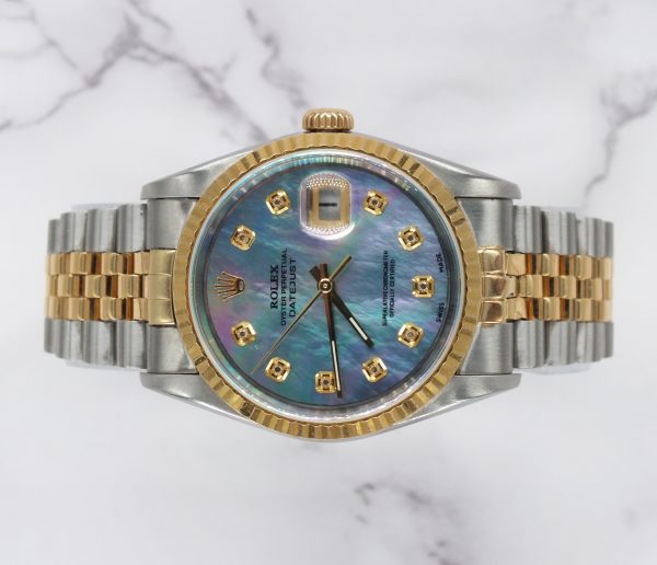 Gents Steel & Gold Rolex Datejust 16233 Blue MOP Diamond Dial - Box & Papers! - Image 2