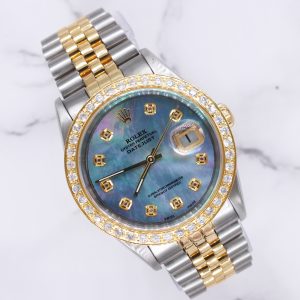 Gents Steel & Gold Rolex Datejust 16233 Blue Diamond Dial & Diamond Bezel - B&P!