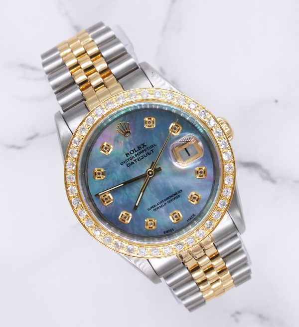 Gents Steel & Gold Rolex Datejust 16233 Blue Diamond Dial & Diamond Bezel - B&P!