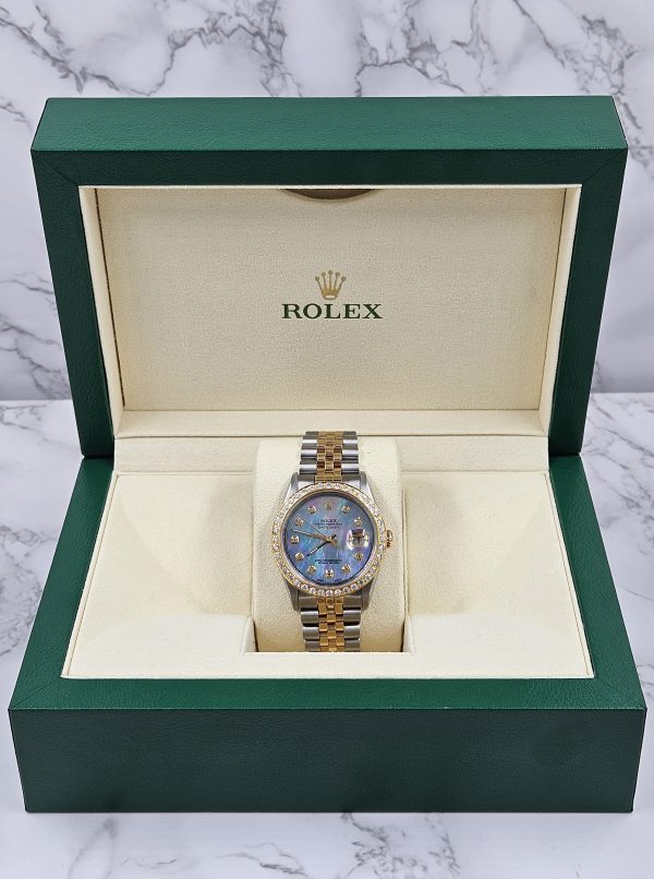 Gents Steel & Gold Rolex Datejust 16233 Blue Diamond Dial & Diamond Bezel - B&P! - Image 7