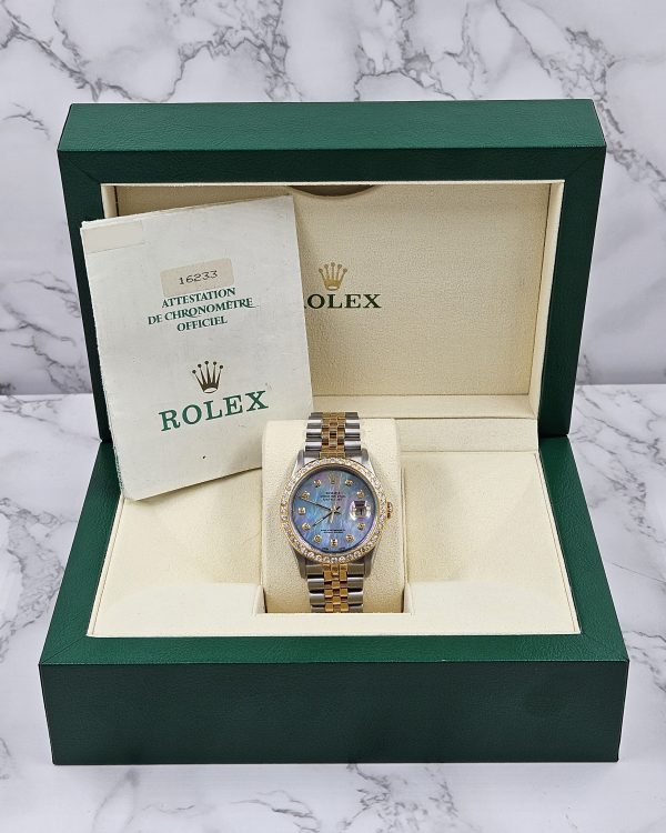 Gents Steel & Gold Rolex Datejust 16233 Blue Diamond Dial & Diamond Bezel - B&P! - Image 5