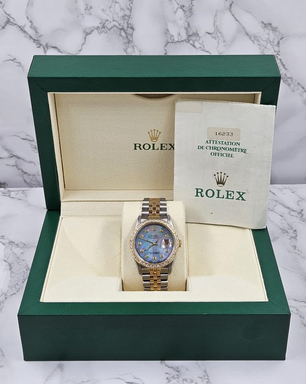 Gents Steel & Gold Rolex Datejust 16233 Blue Diamond Dial & Diamond Bezel - B&P! - Image 6