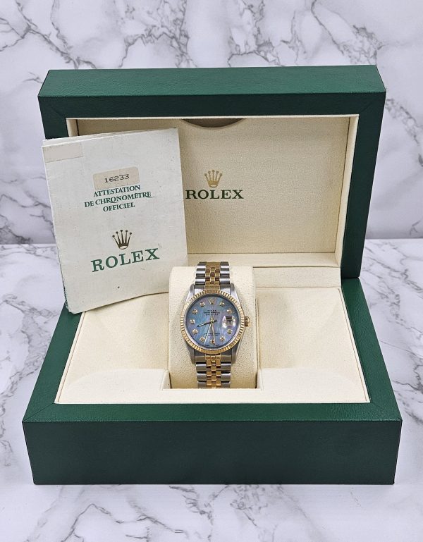 Gents Steel & Gold Rolex Datejust 16233 Blue MOP Diamond Dial - Box & Papers! - Image 7