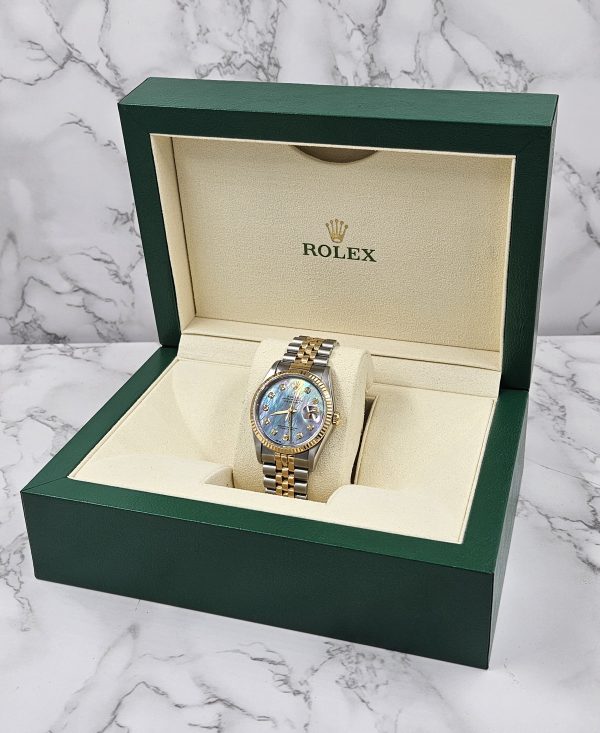Gents Steel & Gold Rolex Datejust 16233 Blue MOP Diamond Dial - Box & Papers! - Image 9