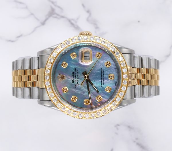 Gents Steel & Gold Rolex Datejust 16233 Blue Diamond Dial & Diamond Bezel - B&P! - Image 2
