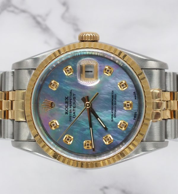 Gents Steel & Gold Rolex Datejust 16233 Blue MOP Diamond Dial - Box & Papers! - Image 3