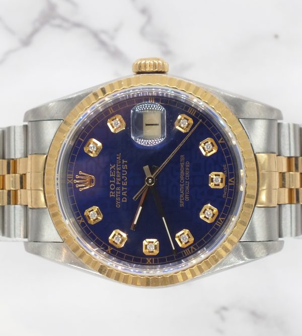 Gents Steel & Gold Rolex Datejust 16233 Blue Jubilee Diamond Dial - Box & Papers - Image 3