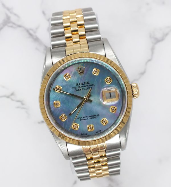 Gents Steel & Gold Rolex Datejust 16233 Blue MOP Diamond Dial - Box & Papers! - Image 5