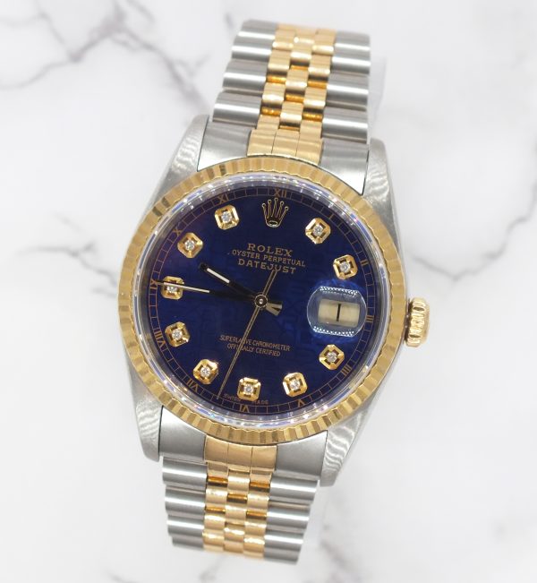 Gents Steel & Gold Rolex Datejust 16233 Blue Jubilee Diamond Dial - Box & Papers - Image 4
