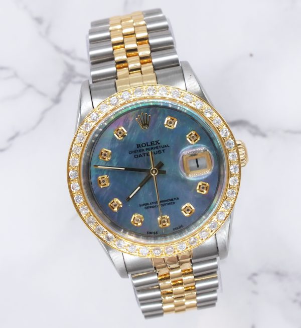 Gents Steel & Gold Rolex Datejust 16233 Blue Diamond Dial & Diamond Bezel - B&P! - Image 4