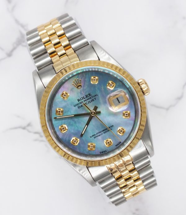 Gents Steel & Gold Rolex Datejust 16233 Blue MOP Diamond Dial - Box & Papers! - Image 6