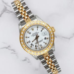 Ladies Rolex Datejust with Factory Buckley Dial & Diamond Bezel – BOX & PAPERS