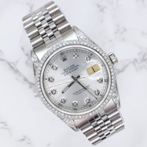 Rolex Datejust Mens 36mm with SILVER Diamond Dial, Diamond Bezel & Shoulders