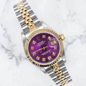 Ladies Rolex Datejust in Steel & Gold with Purple Diamond Dial - Box and Papers