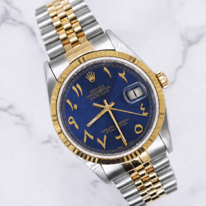 Rolex Datejust Men's Steel & 18ct Gold with Blue Arabic Dial - Box and Papers.