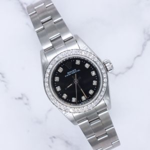 BARGAIN Rolex Ladies 26mm With Black Diamond Dial and Bezel.