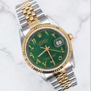 Rolex Datejust Men's Steel & 18ct Gold with Green Arabic Dial - Box and Papers.