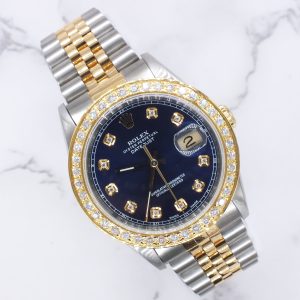 Rolex Datejust 36mm, Steel & Gold, 16233, Blue Diamond Dial & Bezel, Box & Paper
