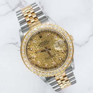 Mens Steel & Gold Rolex Datejust with Jubilee Diamond Dial & Diamond Bezel.
