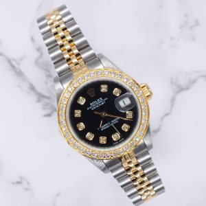 Rolex Datejust 26mm 69173 with Black Diamond Dial & Bezel, Box and Papers