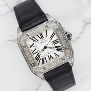 STUNNING Gents Cartier Tank Santos XL with Diamond Bezel - Boxed.