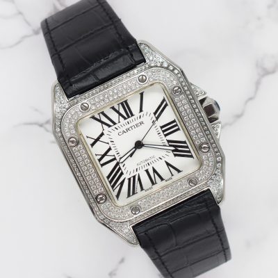 STUNNING Gents Cartier Tank Santos XL with Diamond Bezel - Boxed.