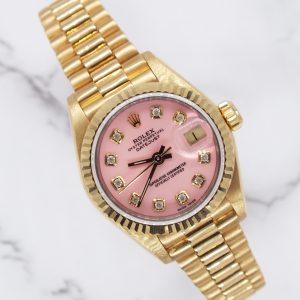 Ladies Solid 18ct Gold Rolex Datejust 26mm 6917 Pink Diamond Dial, Boxed