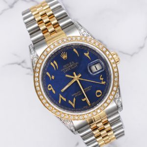 Gents Steel & Gold Rolex Datejust 36mm Blue Arabic Dial with Diamond Bezel. Box