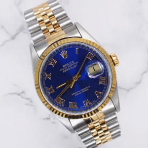 Rolex Datejust 16233 with Blue Roman Numeral Dial - Box and Papers