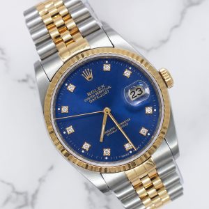 Gents Factory Blue Diamond Dial Rolex Datejust with Box and Papers