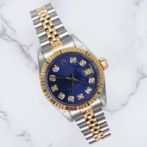 Rolex Datejust 26mm 69173 Bimetal Blue Diamond Dial Womens Watch, Box & Papers