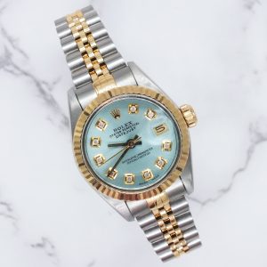 Rolex Datejust 26mm, Steel & Gold, 69173, Ice Blue Diamond Dial with Box & Paper