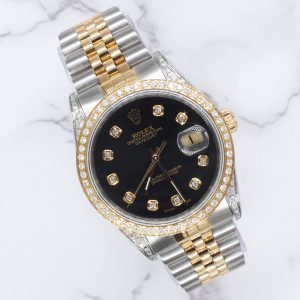 Rolex Datejust 36mm Black Diamond Dial, Bezel & Shoulders - Boxed.