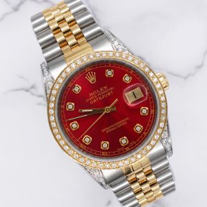 Mens Rolex Datejust 36mm Red Diamond Dial, Bezel and Shoulders - Boxed