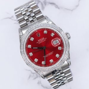 Rolex Datejust Men's Steel & White Gold Red Diamond Dial, Bezel, Shoulders