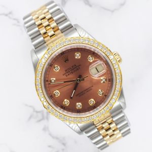 ROLEX DATEJUST 16233 Jubilee with Salmon Diamond Dial and Bezel - Box and Papers